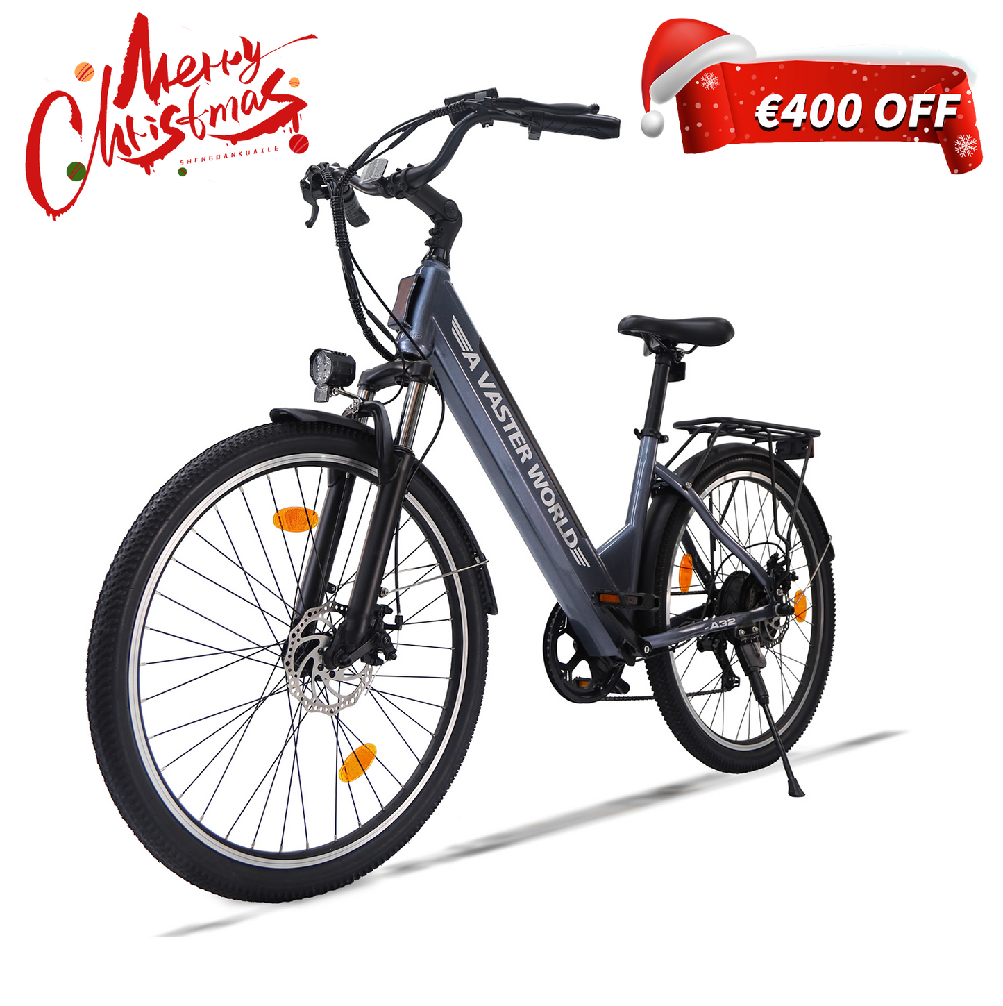 26" Electric Bike for Adults, Electric EBike with 7-Speed, Low-step-through Electric Bicycles ,Assisted up to 70km Ebike White | A32