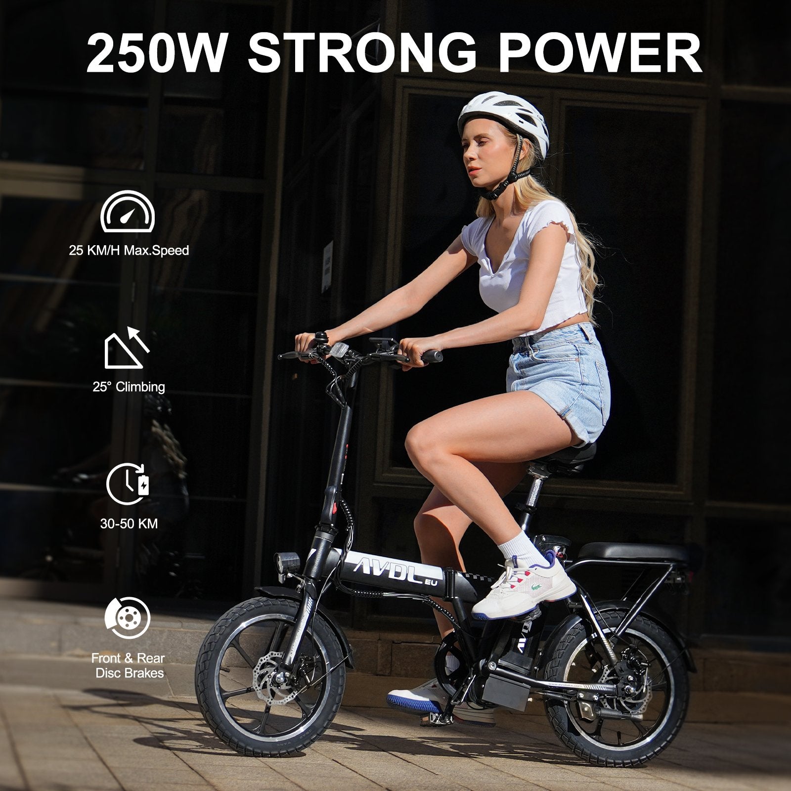 AVDLEU Foldable Electric Bike 16" - 250W-25km/h, 11.4Ah/36V Removable Battery, 40-70km (ASSIST Mode), Urban Bike - #AVDLEU#