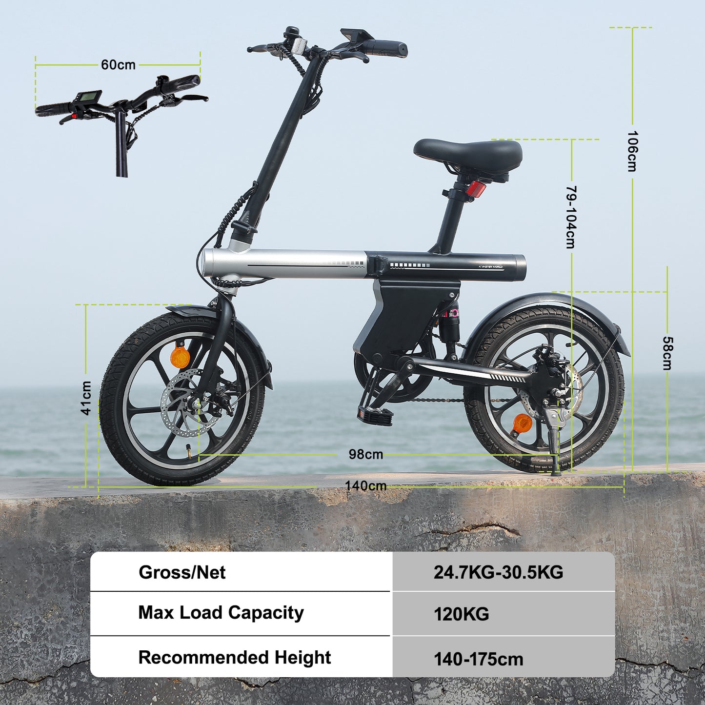 E-Bike Faltbar für Erwachsene 16" Elektrofahrrad Urban Bike 15-25km Modus ASSIST | A11