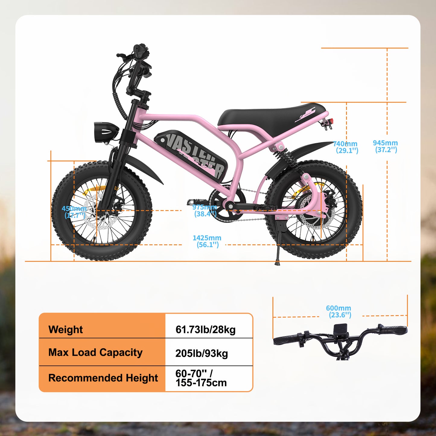 16 x 4.0 inch Fat Tire E-Bike for Teenager Top Speed 25km/h, Removable 36V 12.8Ah Battery, 50-70 Km PAS Range Full Suspension,EU Compliant | A13 Pink
