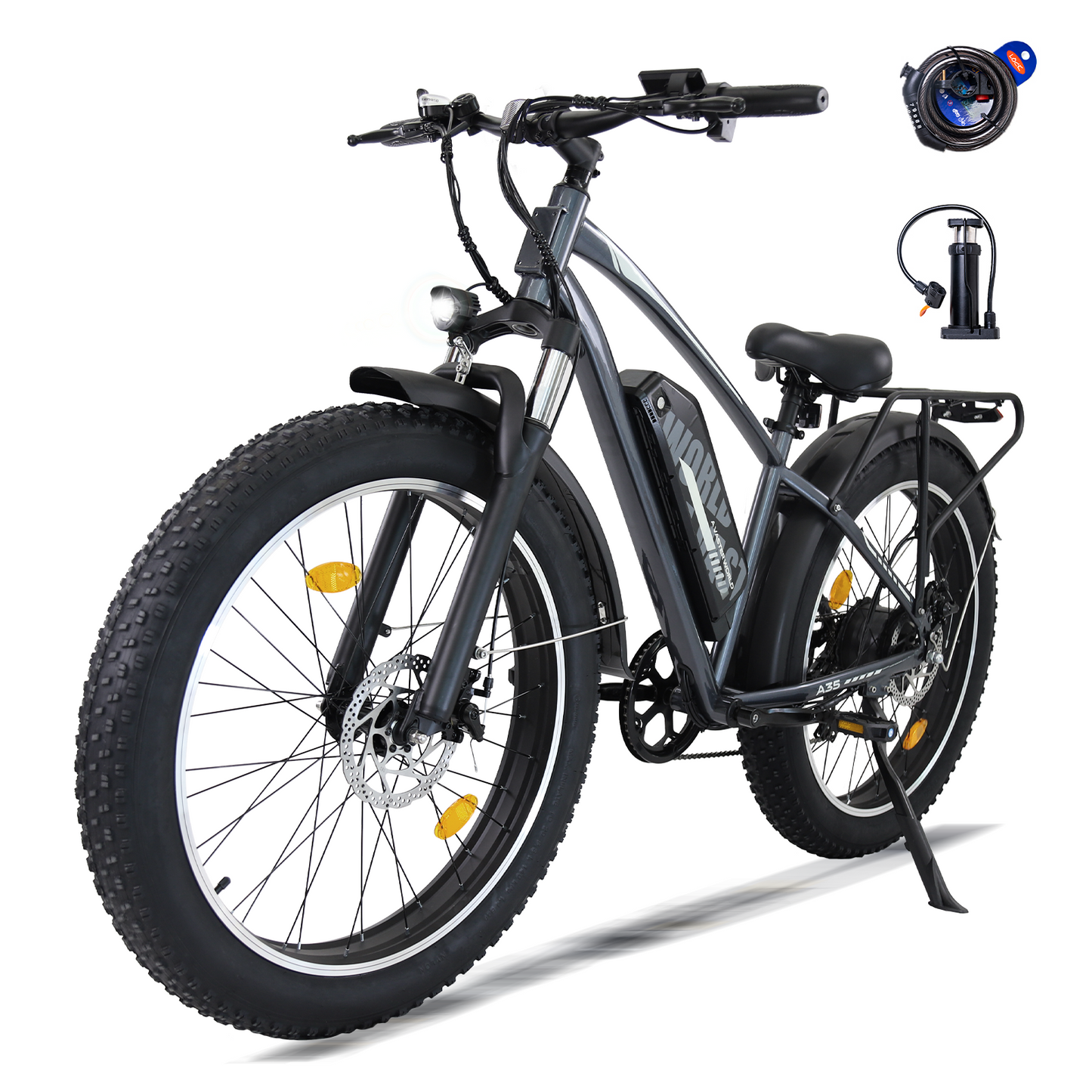 Mountain Bike for Adults , 26”x4“Fat Tire, 48V 15.6Ah Battery Up to 70KM, 250W Motor Max. 25km/h | A35 Black
