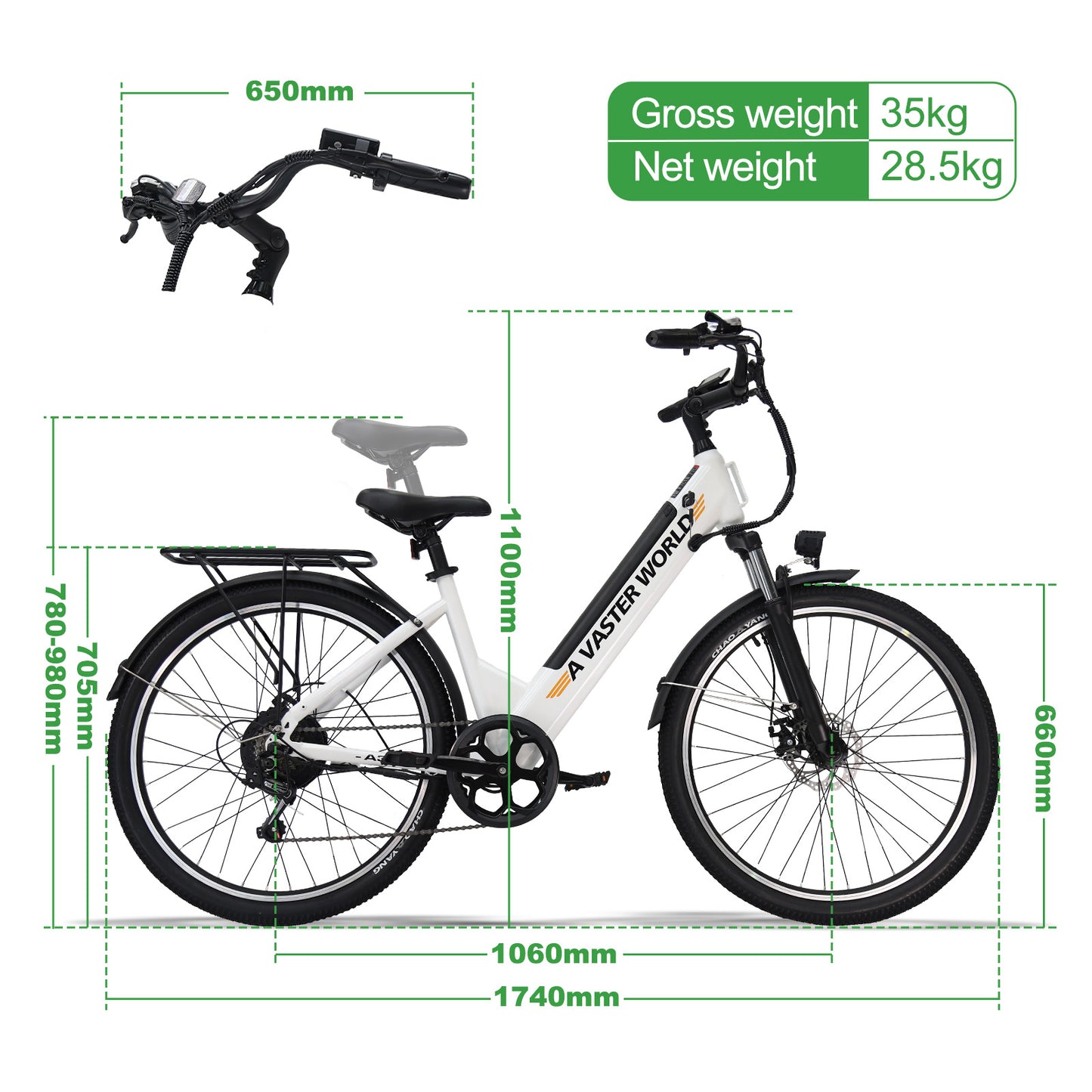 26" Electric Bike for Adults, Electric EBike with 7-Speed, Low-step-through Electric Bicycles ,Assisted up to 70km Ebike White | A32