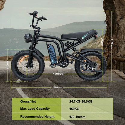 AVDL BIKE A50 Velo Electrique 20" - Fat Bike Tout Terrain - Moteur 250W-25km/h-Batterie 48V 14.25Ah - Autonomie 60-120km - Noir