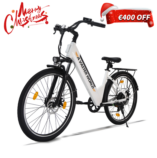 26" Electric Bike for Adults, Electric EBike with 7-Speed, Low-step-through Electric Bicycles ,Assisted up to 70km Ebike White | A32