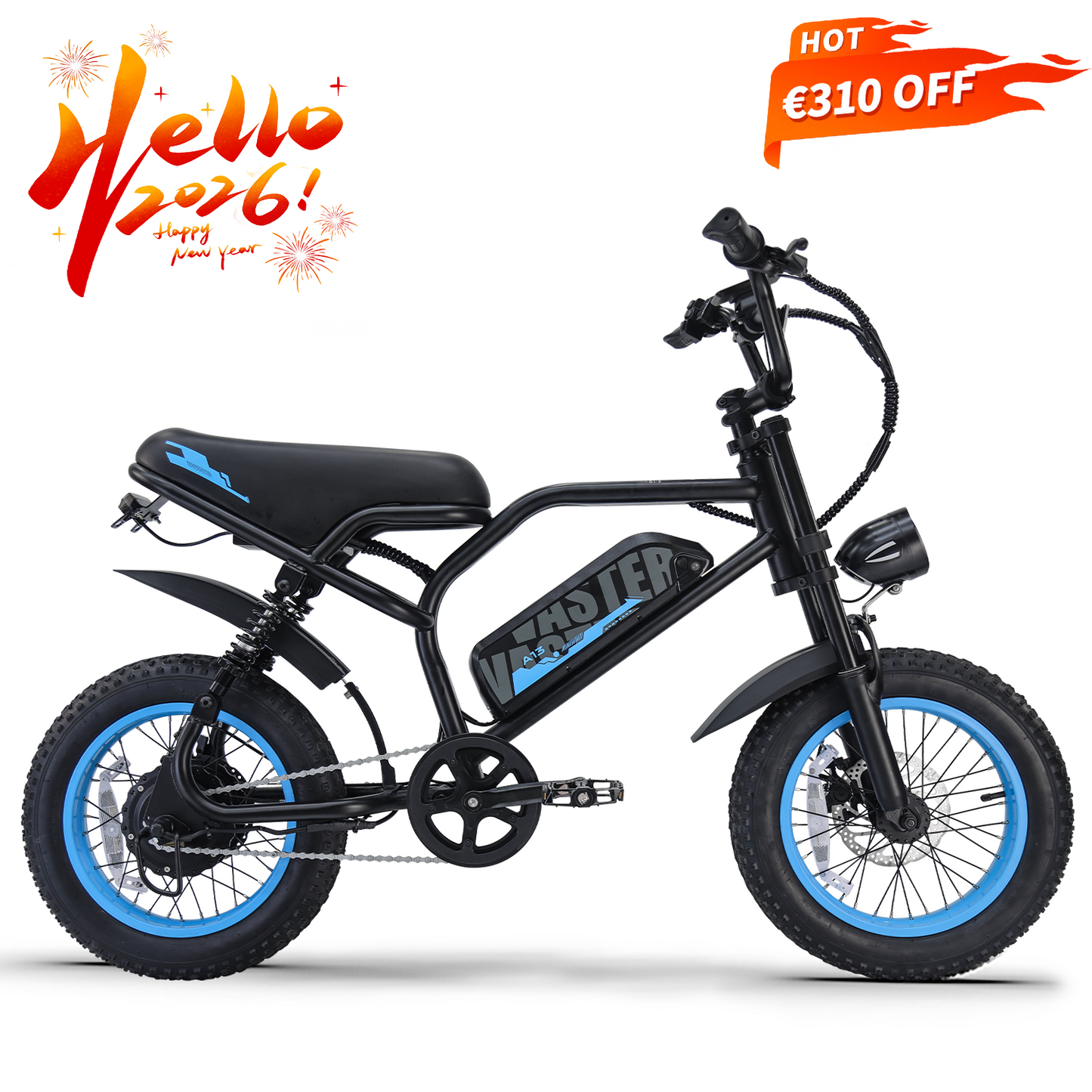 Electric Bike for Teenager 20 mph Ebike 20-45 Miles PAS Range, 460Wh Larger Battery, 16'' Fat Tire | A13 Blue