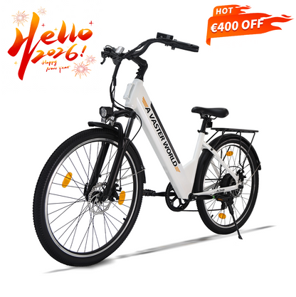 26" Electric Bike for Adults, Electric EBike with 7-Speed, Low-step-through Electric Bicycles ,Assisted up to 70km Ebike White | A32