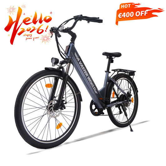 26" Electric Bike for Adults, Electric EBike with SHIMANO 7-Speed, Low-step-through Electric Bicycles ,Assisted up to 70km Grey| A32