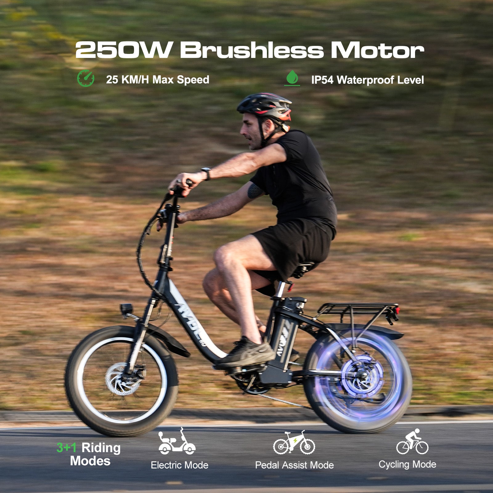 AVDLEU foldable electric bike - 20" off-road E-bike with 3.0 Fat tire, 250W Large battery 14.25Ah/48V, SHIMANO 7-Speed - #AVDLEU#