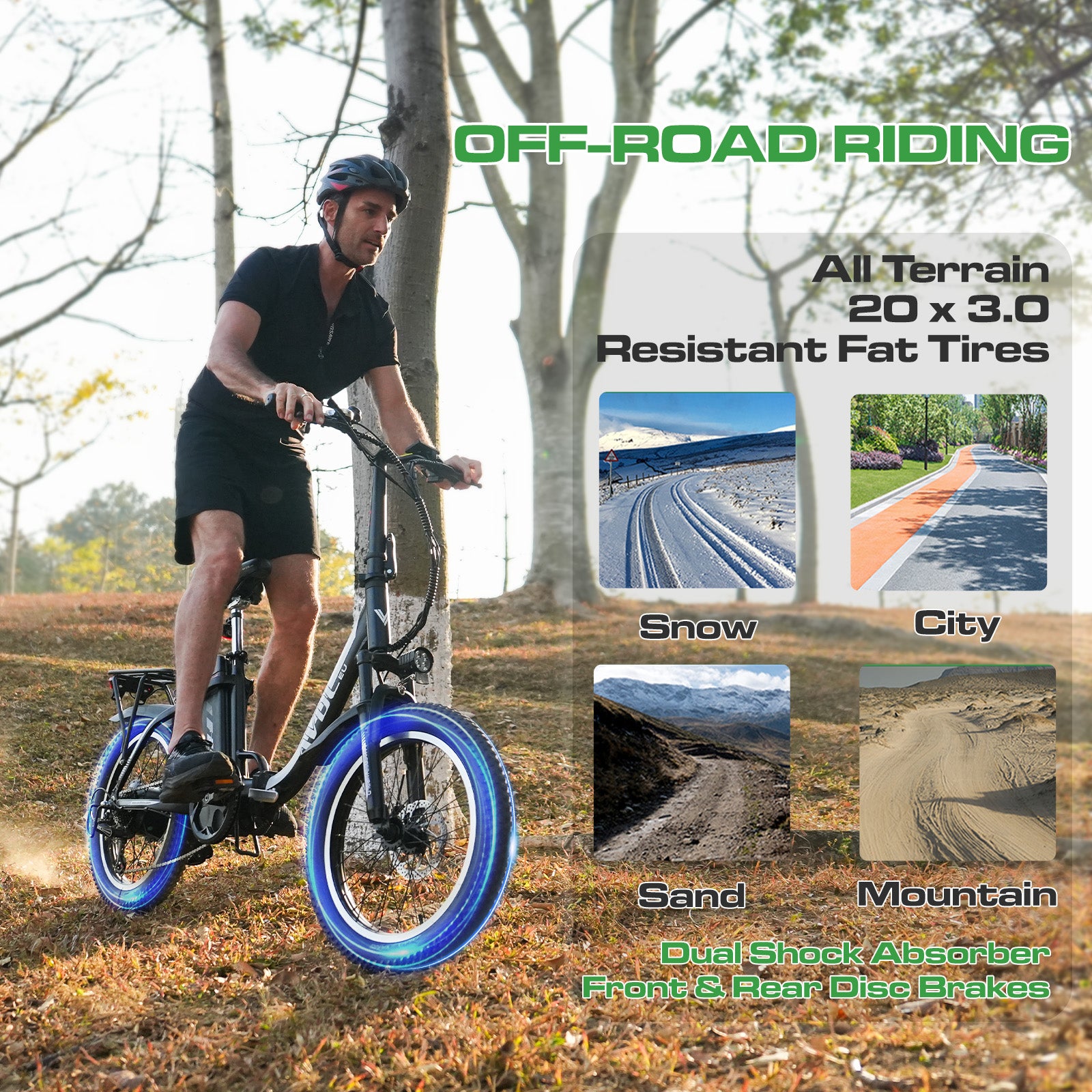 AVDLEU foldable electric bike - 20" off-road E-bike with 3.0 Fat tire, 250W Large battery 14.25Ah/48V, SHIMANO 7-Speed - #AVDLEU#