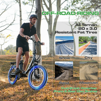 AVDLEU foldable electric bike - 20" off-road E-bike with 3.0 Fat tire, 250W Large battery 14.25Ah/48V, SHIMANO 7-Speed - #AVDLEU#