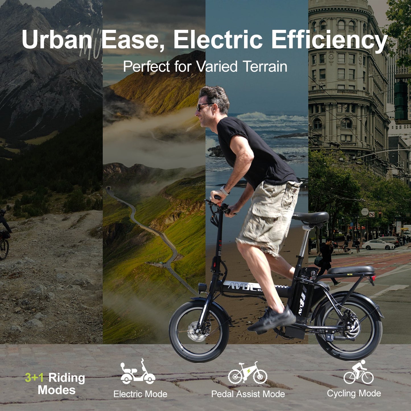 AVDLEU Foldable Electric Bike 16" - 250W-25km/h, 11.4Ah/36V Removable Battery, 40-70km (ASSIST Mode), Urban Bike - #AVDLEU#