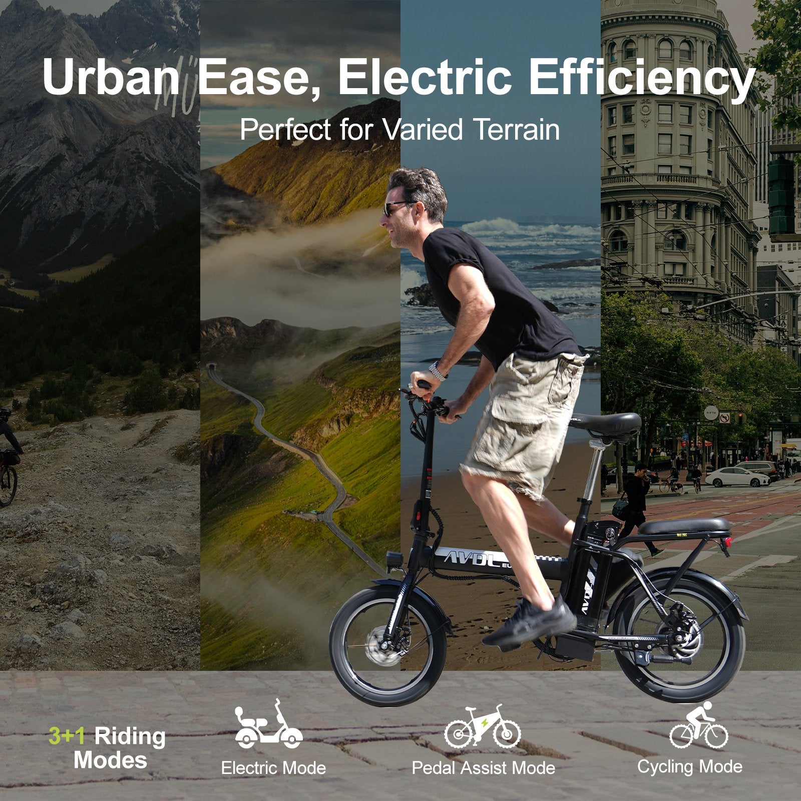 AVDLEU Foldable Electric Bike 16" - 250W-25km/h, 11.4Ah/36V Removable Battery, 40-70km (ASSIST Mode), Urban Bike - #AVDLEU#