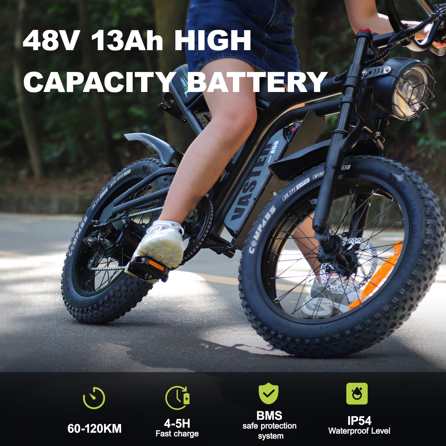 AVDL BIKE A50 Velo Electrique 20" - Fat Bike Tout Terrain - Moteur 250W-25km/h-Batterie 48V 14.25Ah - Autonomie 60-120km - Noir