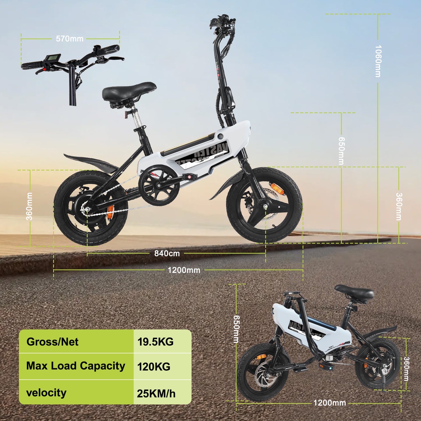 AVDL BIKE A01 Velo electrique E-Bike Biegsam 14" -250W-25km/h, 6,4Ah/36V Batterie fahrbar, 15-25km (Modus ASSIST), Velo Urbain Jugendliche/Erwachsene