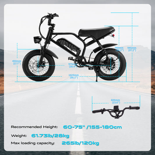 AVDL BIKE A13 Adult e-bike, 16-inch (about 40.6 cm) thick tire bike, wide seat 800W peak motor, removable battery, front fork suspension,20MPH, up to 35 miles (about 90.5 km) mountain bike, suitable for recreational riding and commuting