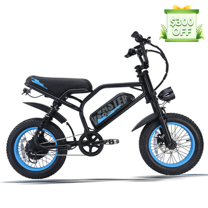 Electric Bike for Teenager 20 mph Ebike 20-45 Miles PAS Range, 460Wh Larger Battery, 16'' Fat Tire | A13 Blue