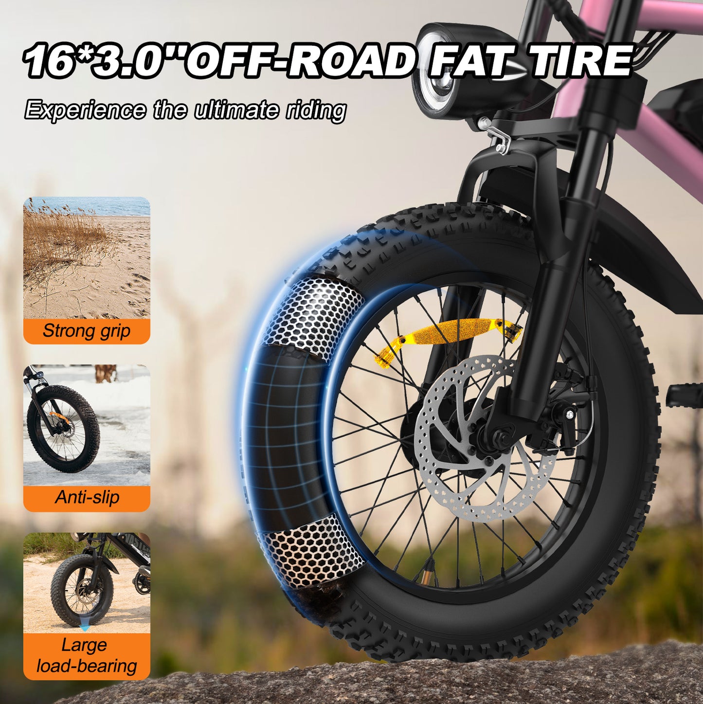 Electric Bike for Teenager 20 mph Ebike ,16'' Fat Tire Electric Bike, 20-45 Miles PAS Range, 36V12.8 Ah, 460Wh Larger Battery | A13 Pink