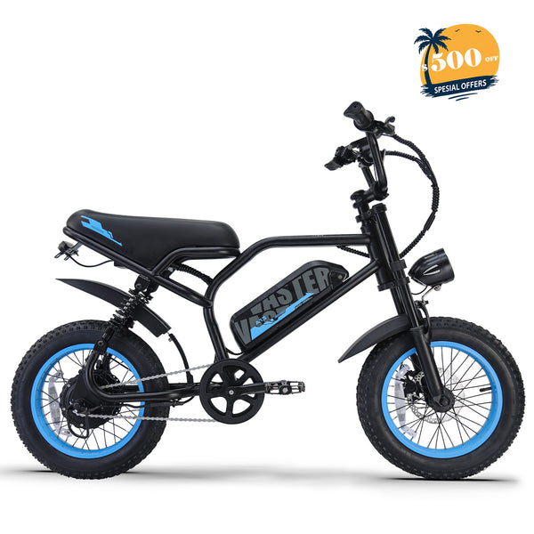 Electric Bike for Teenager 20 mph Ebike 20-45 Miles PAS Range, 460Wh Larger Battery, 16'' Fat Tire | A13 Blue