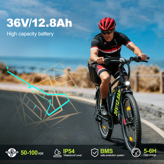 Electric Bike for Adults, 27.5 Inch Electric Mountain Bike with Cruise Control, 250W 36V 12.8Ah Removable Battery, 25 km/h , Up to 50 KM Range | A31