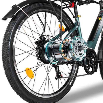 26" Electric Bike for Adults, Electric Ebike with SHIMANO 7-Speed, Low-step-through Electric Bicycles ,Assisted up to 70km Green | A32