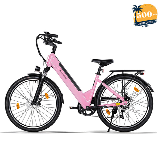 AVDLBIKE A32 Pink 26" City Electric Bike for Women – 250W, Shimano 7-Speed, 60–70 km