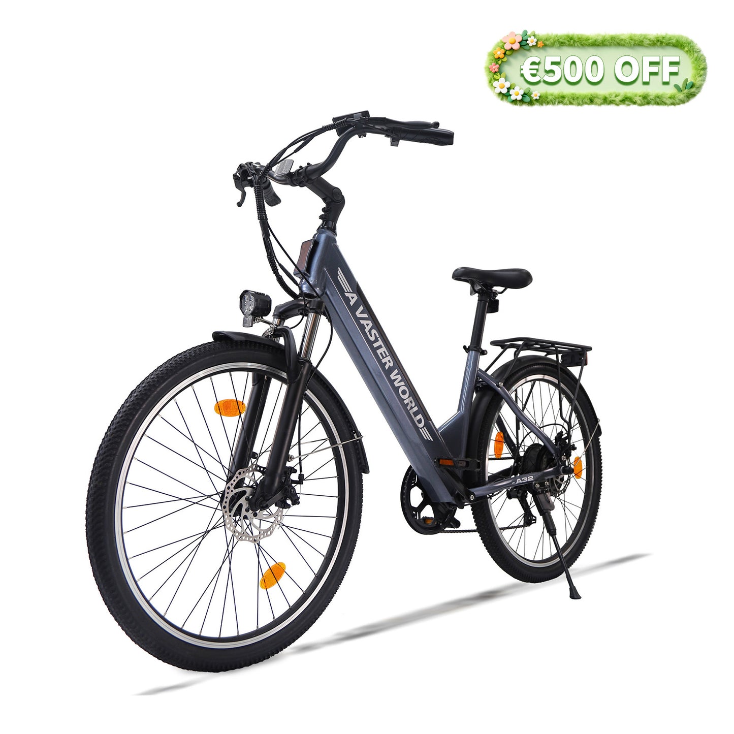 26" Electric Bike for Adults, Electric EBike with SHIMANO 7-Speed, Low-step-through Electric Bicycles ,Assisted up to 70km Grey| A32