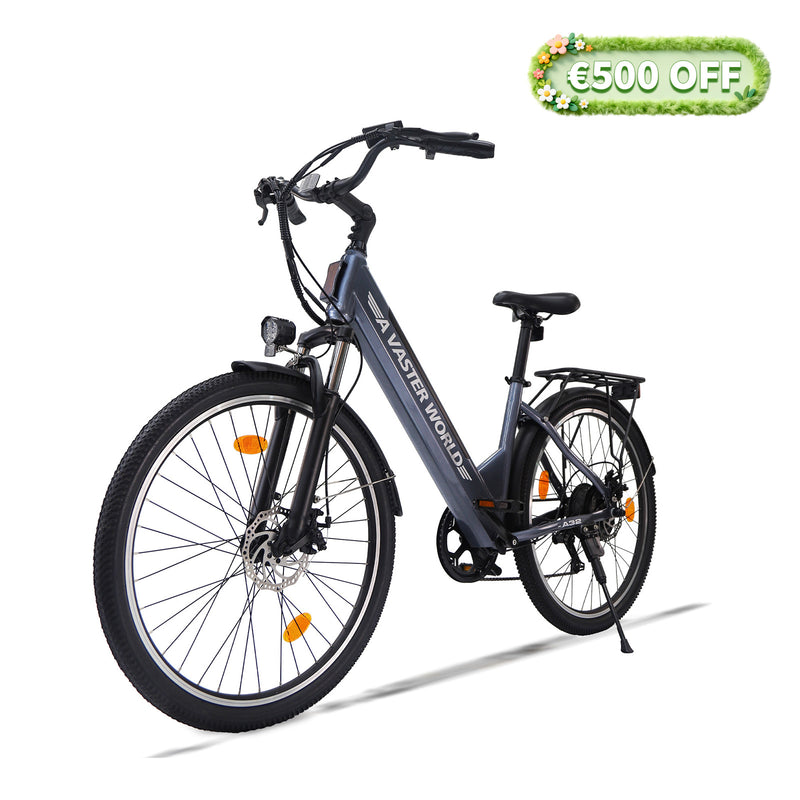 26" Electric Bike for Adults, Electric EBike with SHIMANO 7-Speed, Low-step-through Electric Bicycles ,Assisted up to 70km Grey| A32