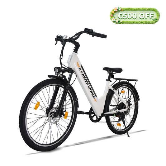 26 Inch Electric Bike for Adults, Electric EBike with 7-Speed, Low-step-through Electric Bicycles ,Assisted up to 70km Ebike White | A32