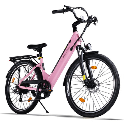Ebike for Adult 26 Inch City Bike, 250W Motor, 48V 499 Wh Battery ,60-70 Km PAS Reichweite, 7 Gang Schaltung | A32 Pink