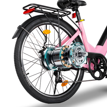 Ebike for Adult 26 Inch City Bike, 250W Motor, 48V 499 Wh Battery ,60-70 Km PAS Reichweite, 7 Gang Schaltung | A32 Pink