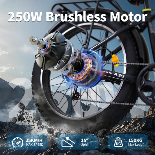 Adults Electric Bike with 26”x4“Fat Tire, 250W Motor Max. 25km/h ,48V 15.6Ah Battery Up to 70KM, | A35 Grey