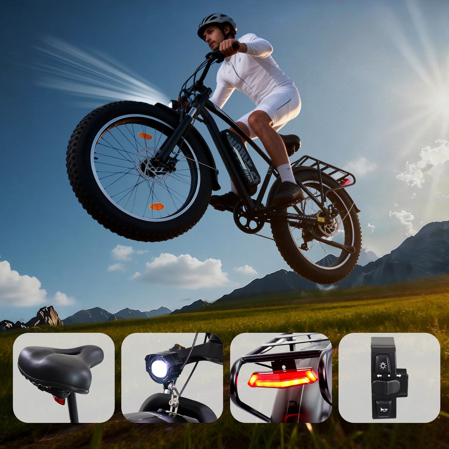 Mountain Bike with 26x4 Inch Fat Tire, Ebike 48V 15.6Ah Battery Up to 70KM, 250W Motor Max. 25km/h | AVDLBIKE A35