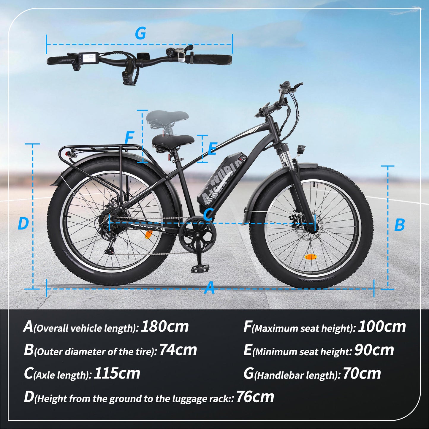 Mountain Bike with 26x4 Inch Fat Tire, Ebike 48V 15.6Ah Battery Up to 70KM, 250W Motor Max. 25km/h | AVDLBIKE A35