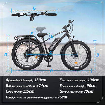Mountain Bike with 26x4 Inch Fat Tire, Ebike 48V 15.6Ah Battery Up to 70KM, 250W Motor Max. 25km/h | AVDLBIKE A35