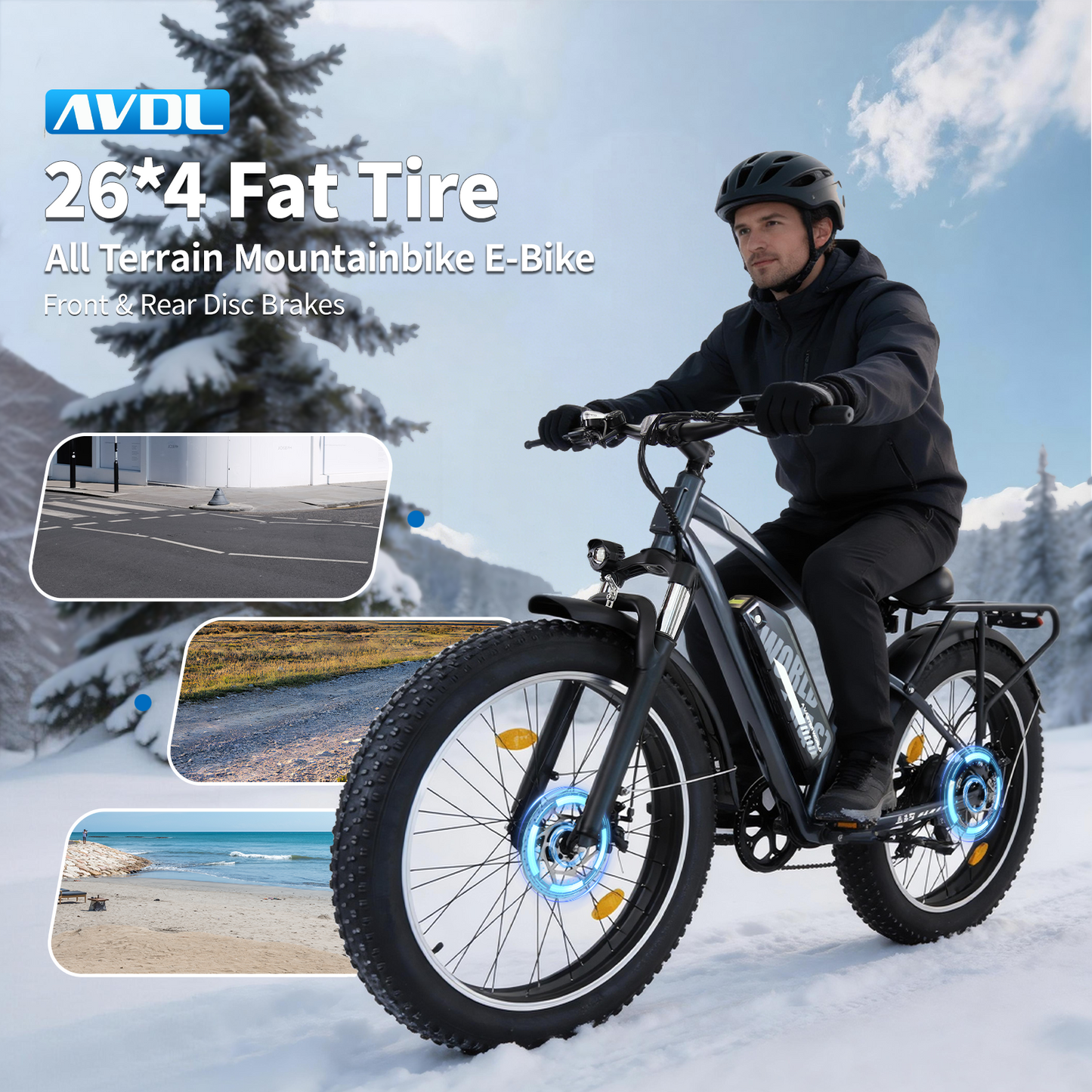 Adults Electric Bike with 26”x4“Fat Tire, 250W Motor Max. 25km/h ,48V 15.6Ah Battery Up to 70KM, | A35 Grey