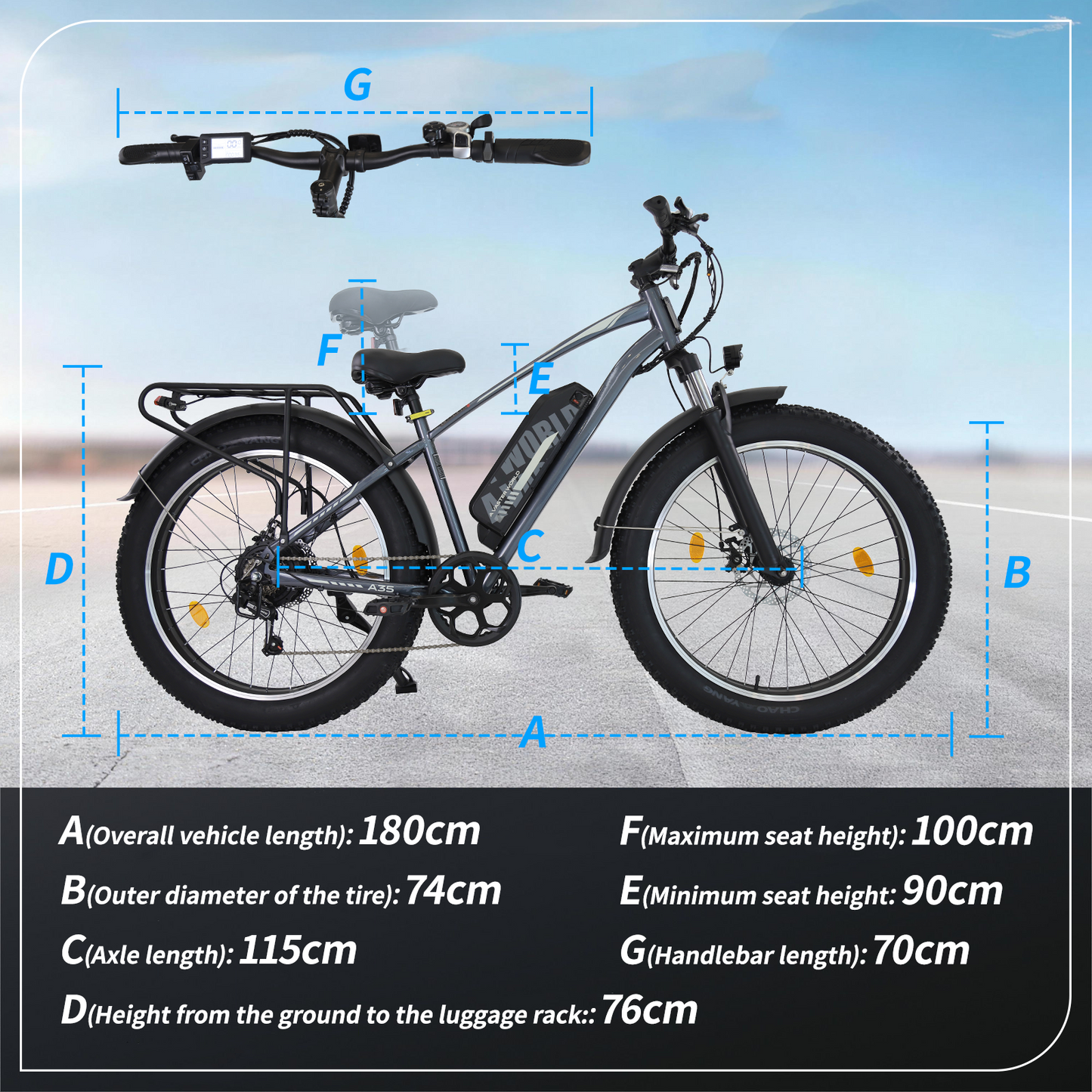 Adults Electric Bike with 26”x4“Fat Tire, 250W Motor Max. 25km/h ,48V 15.6Ah Battery Up to 70KM, | A35 Grey