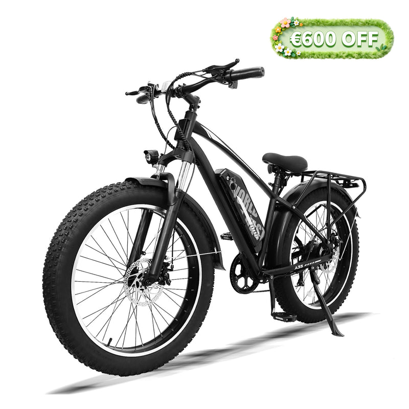 Mountain Bike for Adults , 26”x4“Fat Tire, 48V 15.6Ah Battery Up to 70KM, 250W Motor Max. 25km/h | A35 Black