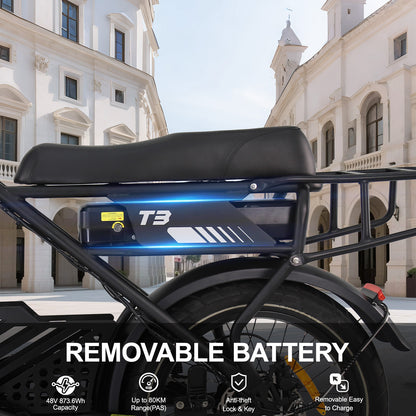 AVDLBIKE T3 20" x 4.0" Fat Tire Electric Bike for Adults – 250W, 48V 18Ah, 25 km/h