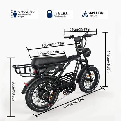 Electric Bike for Adults, 20 x 4.0 Inch Fat Tire ,Top Speed 25km/h Commuting Ebike with Shimano 7-speed | T3