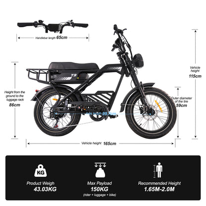 AVDLBIKE T3 20" x 4.0" Fat Tire Electric Bike for Adults – 250W, 48V 18Ah, 25 km/h
