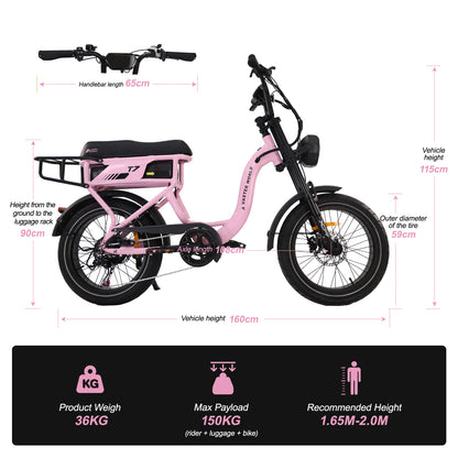 AVDLBIKE T7 Electric Bike | 20" x 4" Fat Tire | 250W | 48V 18Ah | 70KM Range | 25 km/h