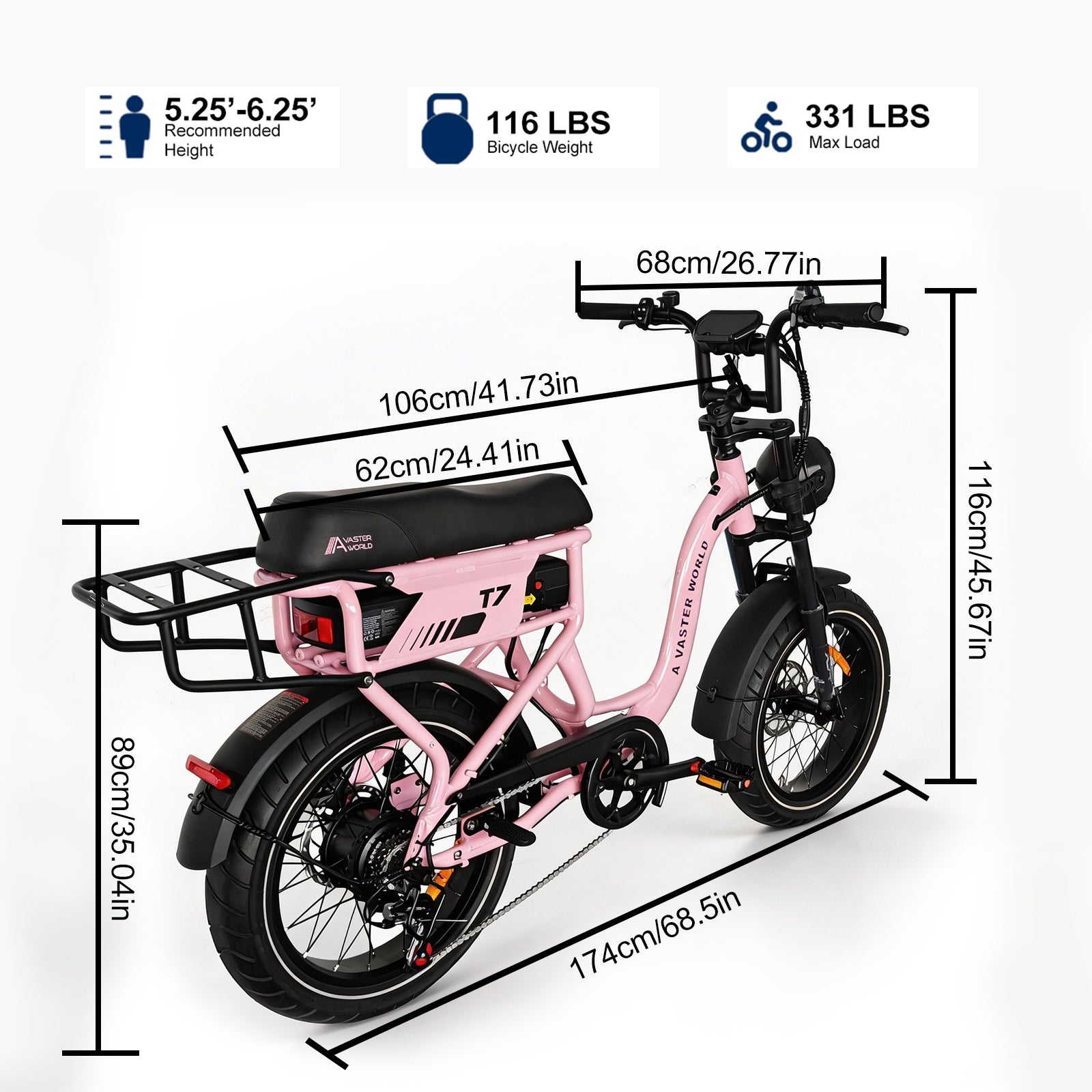 AVDLBIKE T7 Fat Tire Electric Bike – 250W, 48V 18Ah, 70KM Range