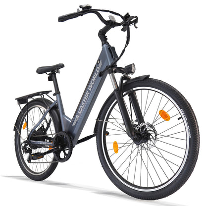 26" Electric Bike for Adults, Electric EBike with SHIMANO 7-Speed, Low-step-through Electric Bicycles ,Assisted up to 70km Grey| A32