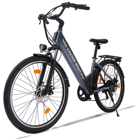 26" Electric Bike for Adults, Electric EBike with SHIMANO 7-Speed, Low-step-through Electric Bicycles ,Assisted up to 70km Grey| A32