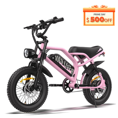 Electric Bike for Teenager 20 mph Ebike ,16'' Fat Tire Electric Bike, 20-45 Miles PAS Range, 36V12.8 Ah, 460Wh Larger Battery | A13 Pink